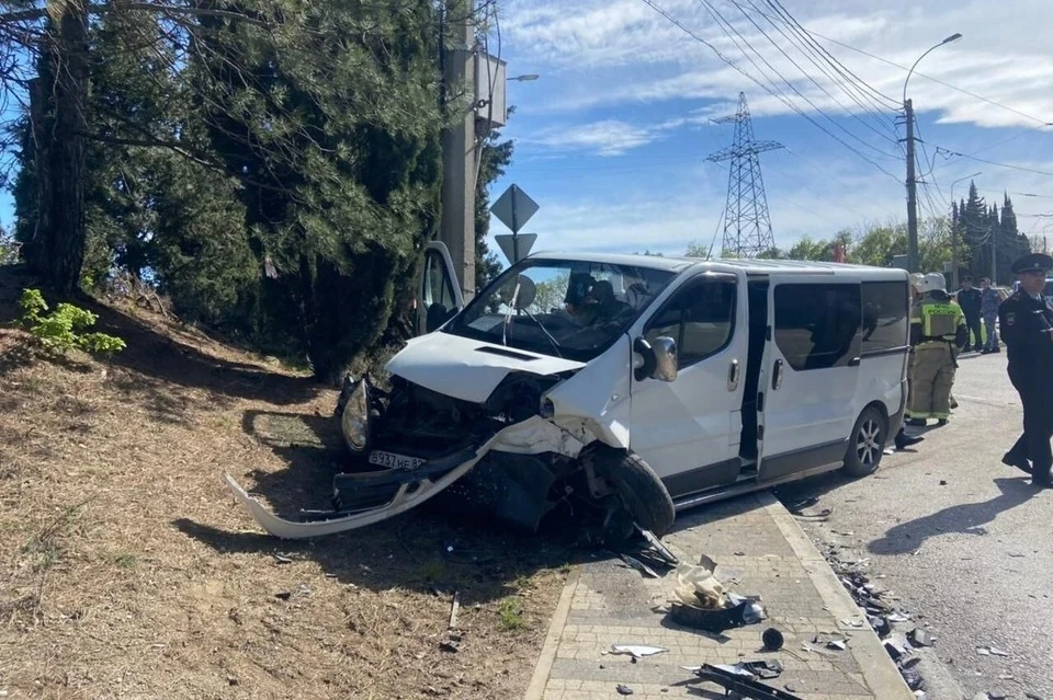 В микроавтобусе находились водитель и семеро детей. Фото: МВД по Республике Крым