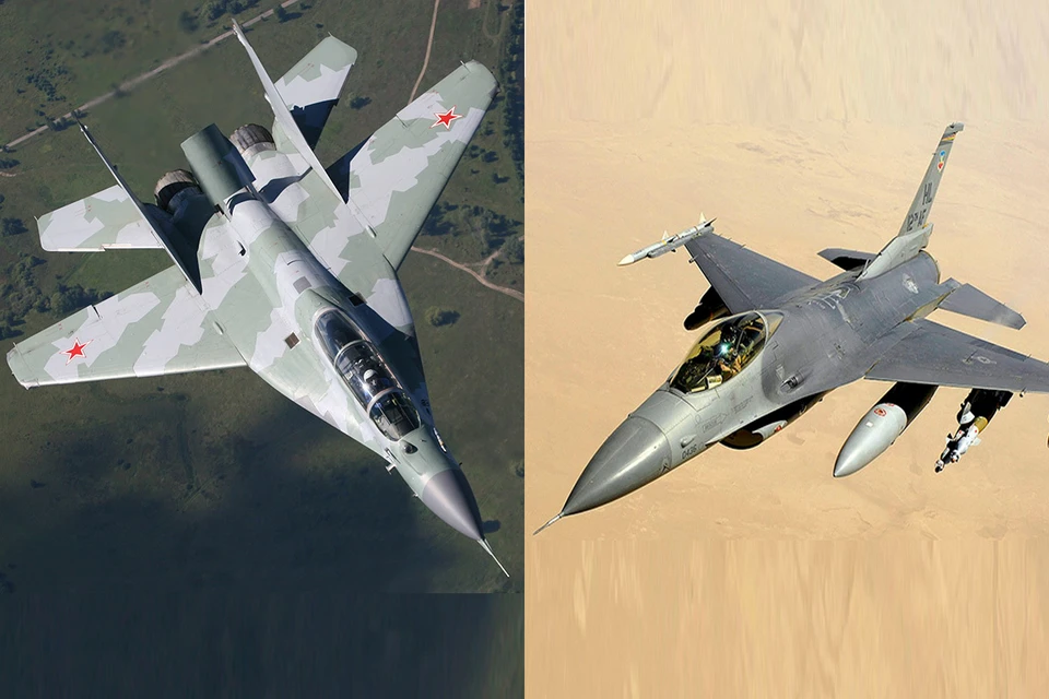 Российский истребитель МиГ-29 и американский F-16