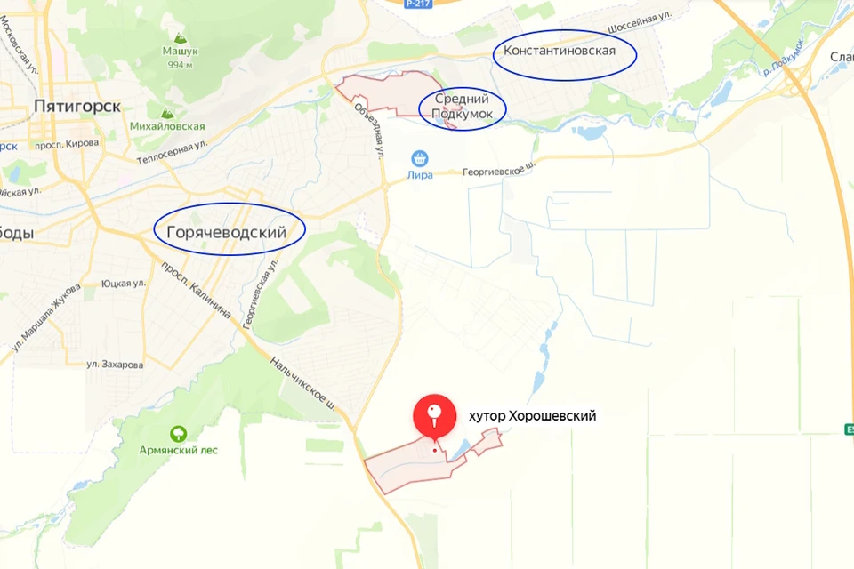 На схеме отмечены населенные пункты, которым грозит подтопление в случае прорыва дамбы. Фото: Яндекс.Карты
