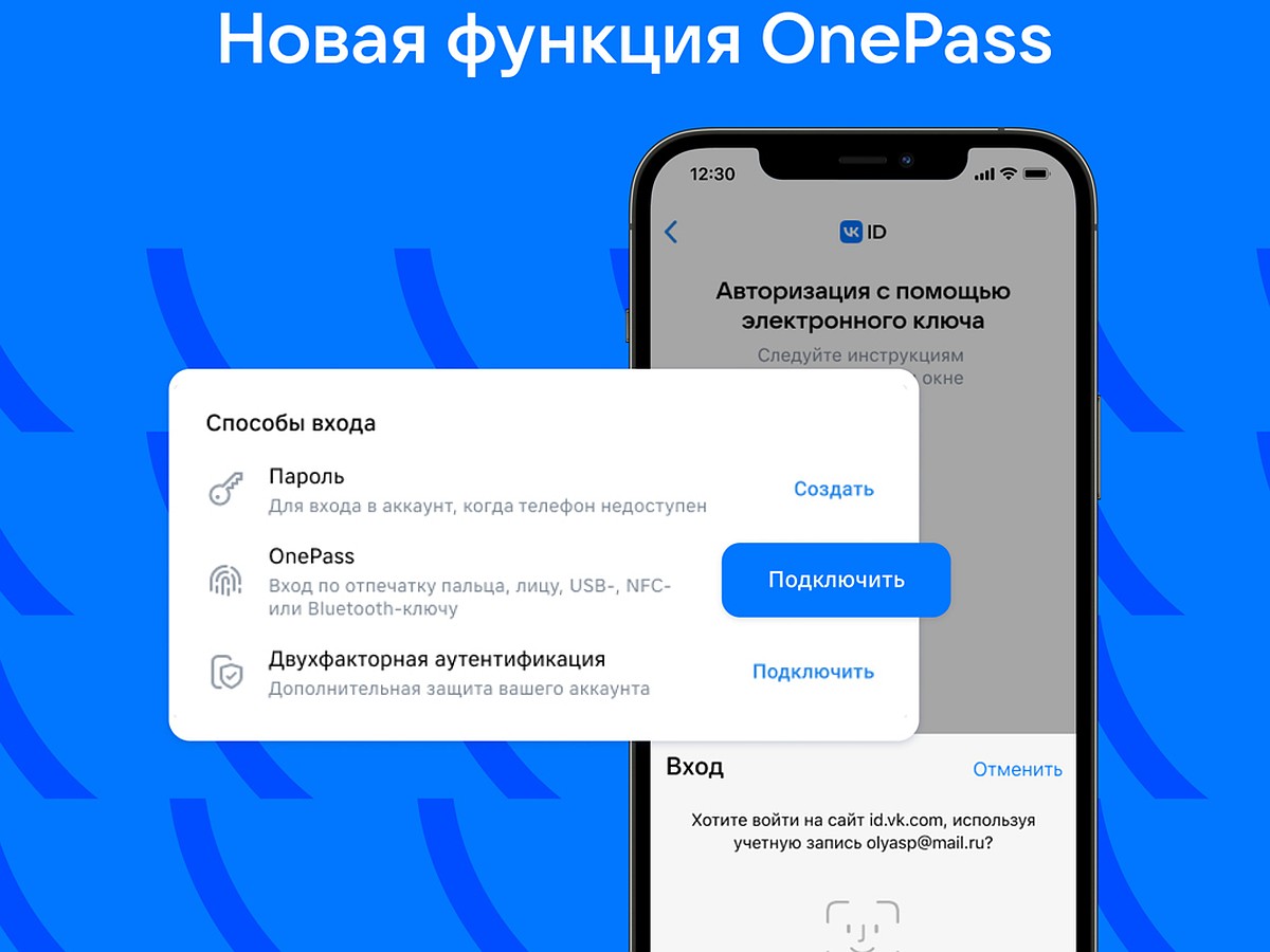 VK запускает OnePass: пользователи получат новые способы быстрой и удобной  авторизации без пароля - KP.RU