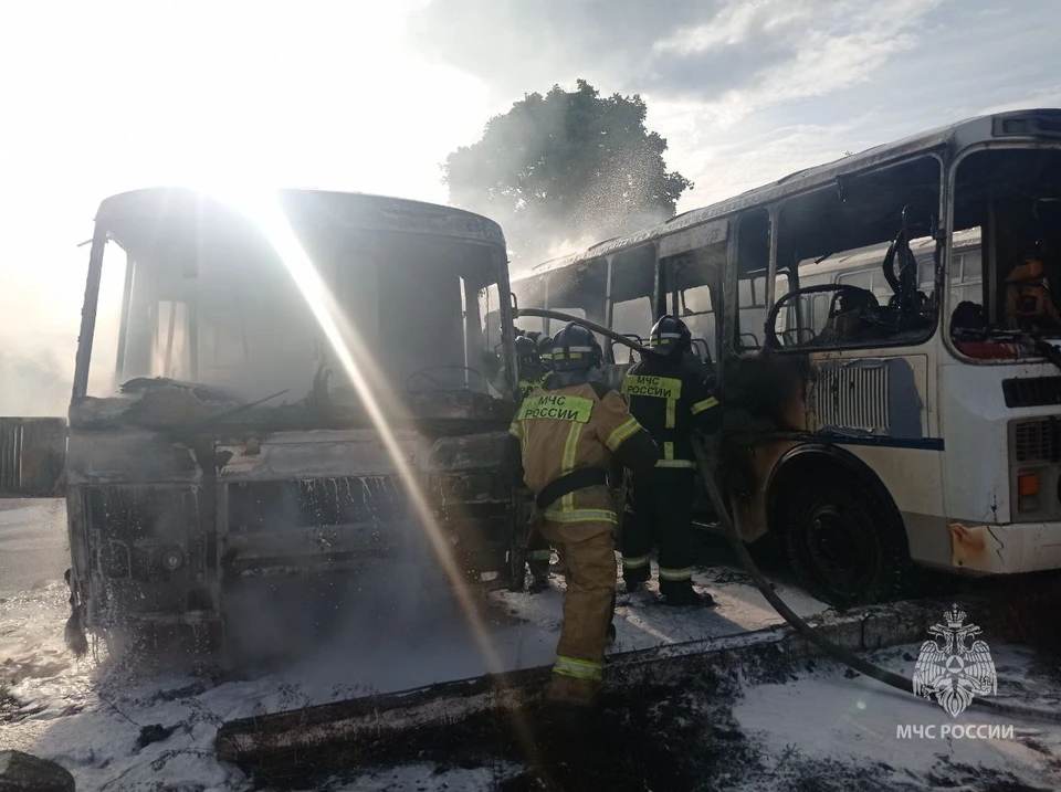 Пять автобусов и «Газель» загорелись в городе Выкса