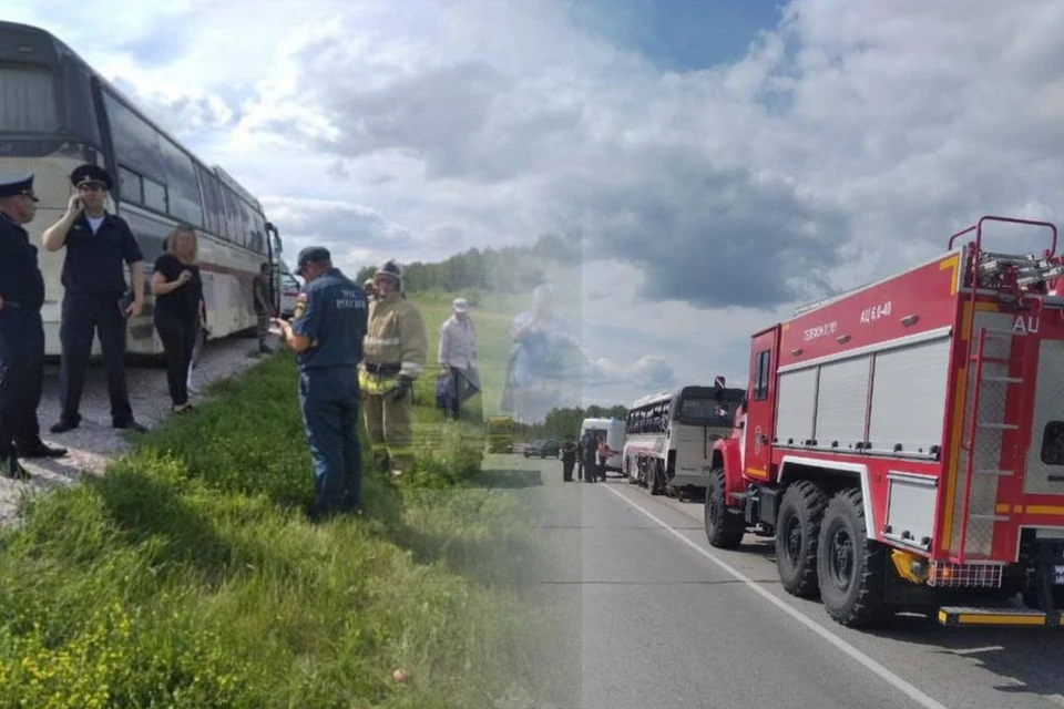 В автобусе находились 19 пассажиров. Фото: ГУ МЧС РФ по НСО.