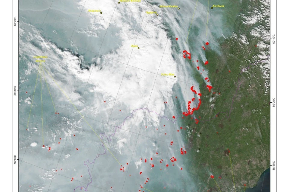 Центральная Якутия в дыму. Источник: ФГБУ "НИЦ "Планета"