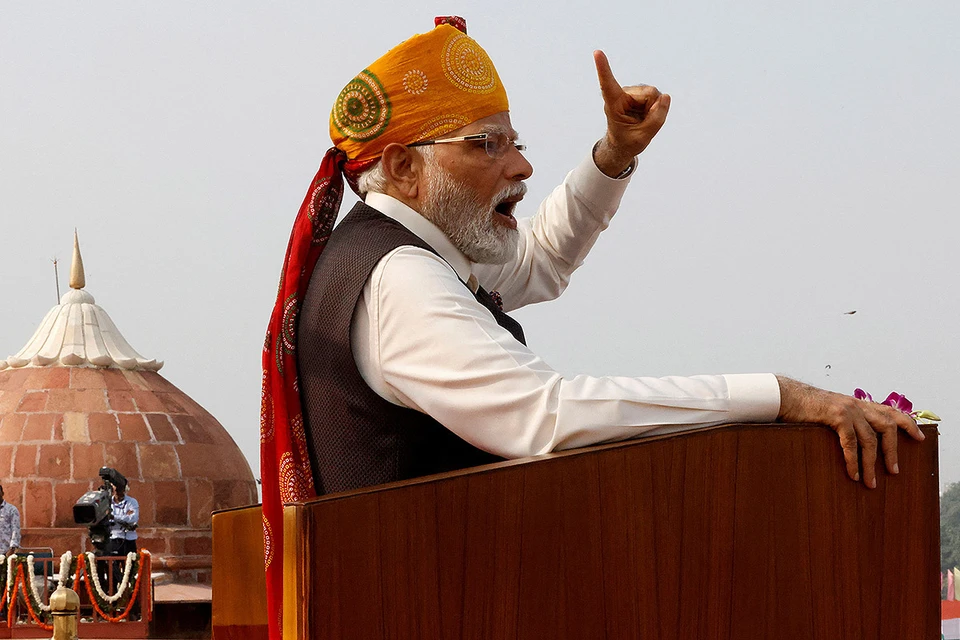 Премьер-министр Индии Нарендра Моди во время выступления в Дели.