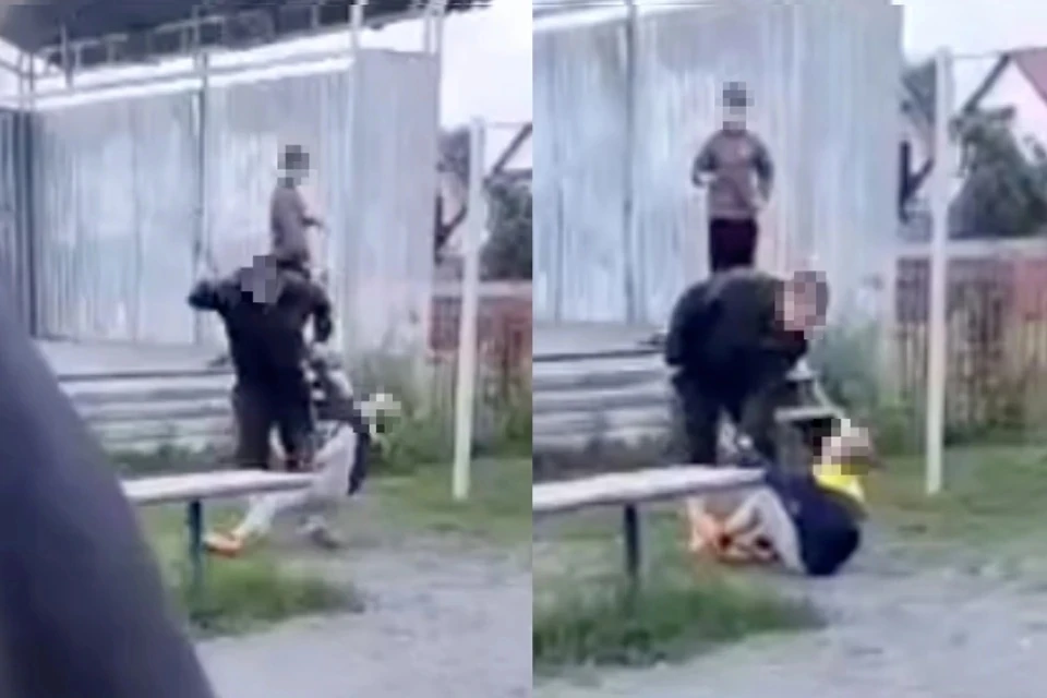 Мужчина отлупил ребенка ремнем на детской площадке. Фото: скриншот из видео «На ОбьГэсе»