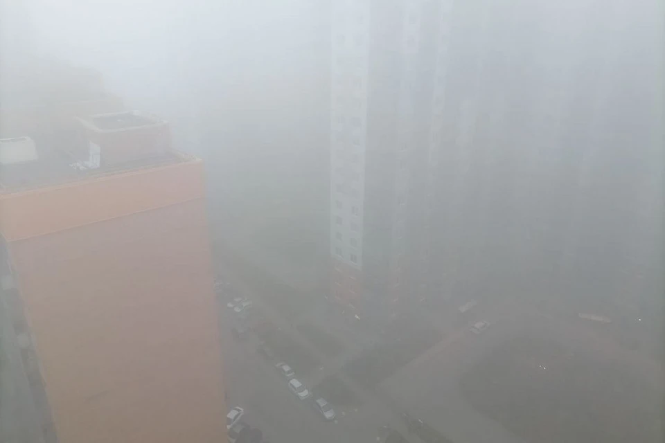 Густой туман окутал Мурино утром.