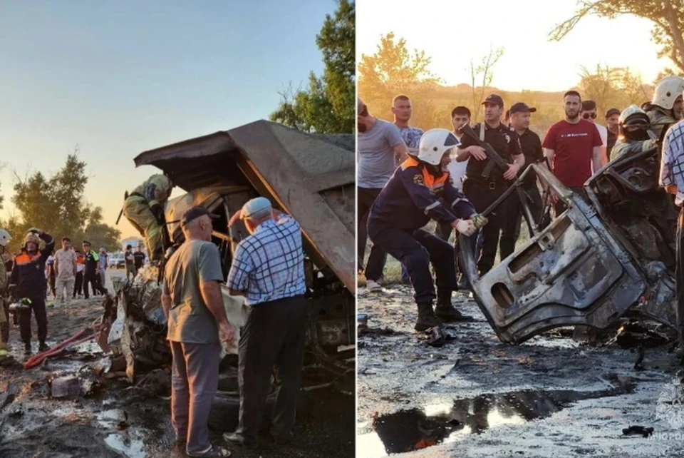 Грузовик буквально смял часть автобуса. Фото: архив пресс-службы ГУ МЧС по Дагестану.