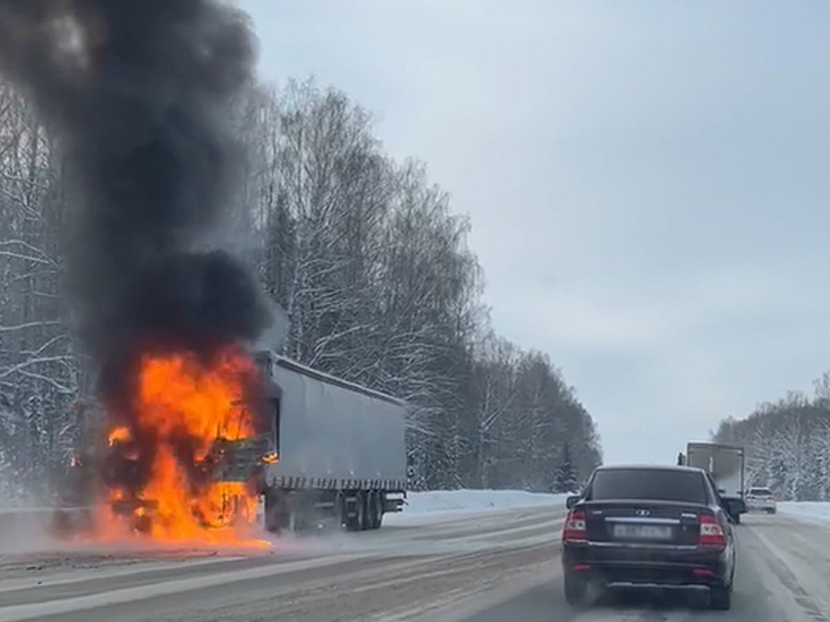 В Можгинском районе Удмуртии на дороге загорелась фура - KP.RU