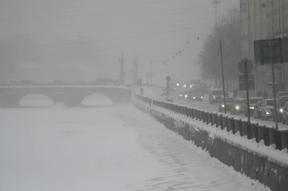 Мощная метель пришла в Петербург.