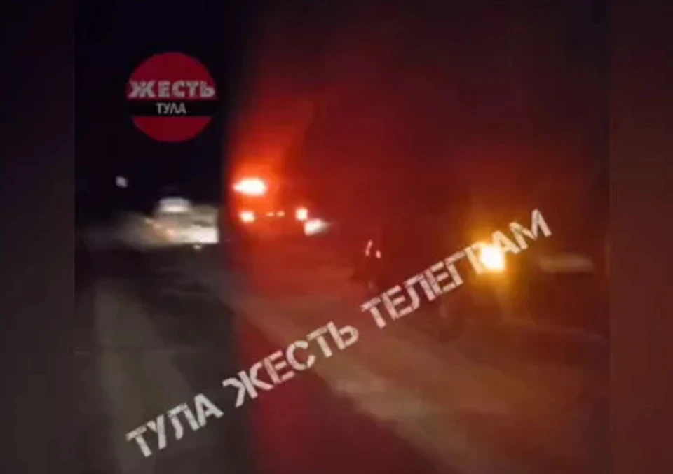 В Тульской области на трассе М-2 «Крым» водитель сбил насмерть пешехода и скрылся. Фото: телеграм-канал «Тула Жесть».