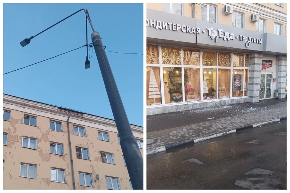 Часть фасада и кусок водостока рухнули со здания в центре Рязани. Фото: Артемий Пчелкин в группе https://vk.com/rzn_city