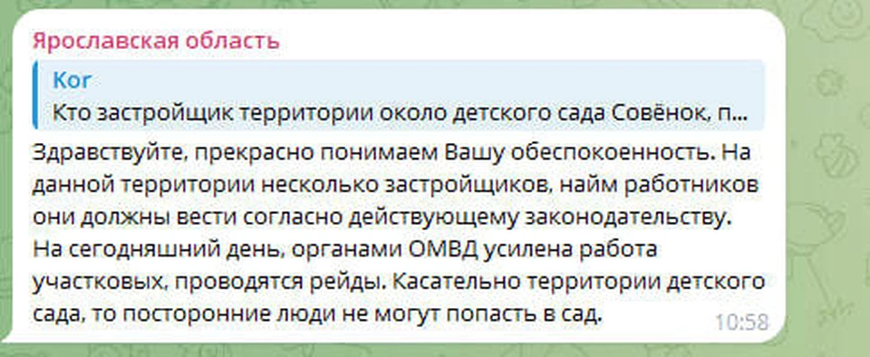 Местные жители выразили обеспокоенность большим количеством иностранных работников. Фото: Скриншот из комментариев в телеграм-канале главы региона Михаила Евраева.