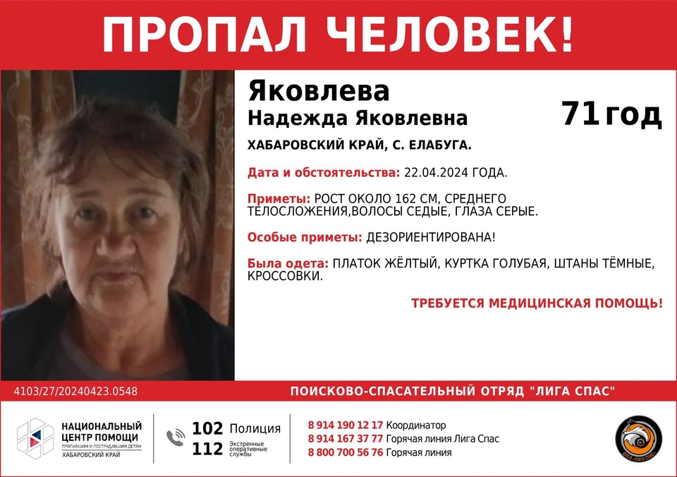 Дезориентированную пенсионерку вторые сутки ищут в Хабаровском крае Фото: ДПСО "ЛигаСпас"