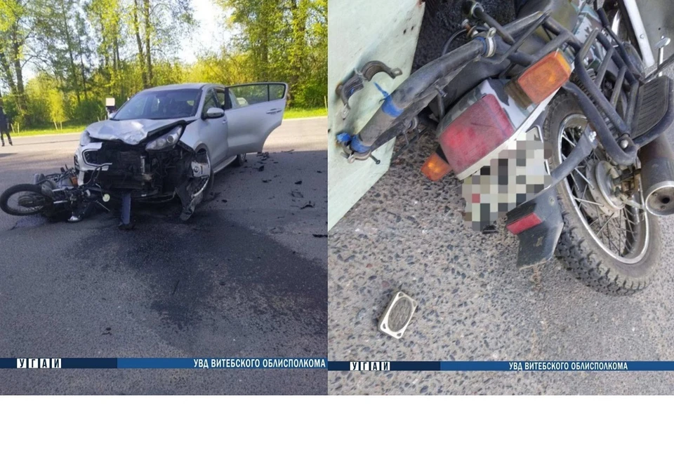 Мотоциклист погиб после столкновения в легковушкой в Полоцке. Фото: УГАИ УВД Витебского облисполкома.