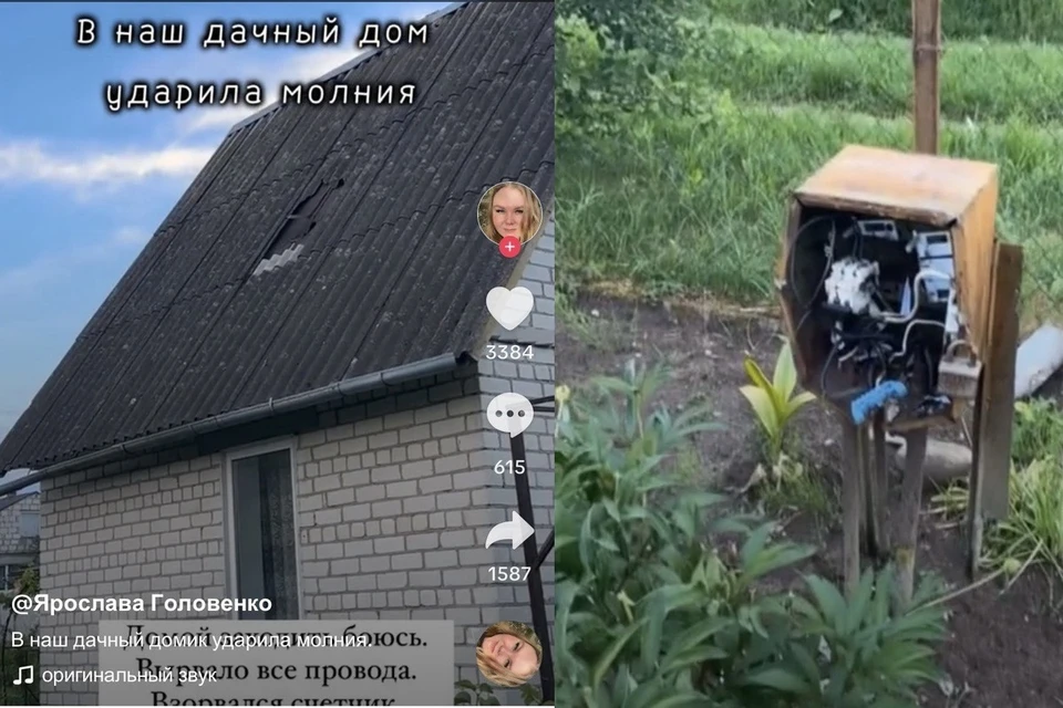 Жительница Гродно в TikTok показала дом после прямого удара молнии. Фото: скриншот видео Ярославы Головенко в TikTok