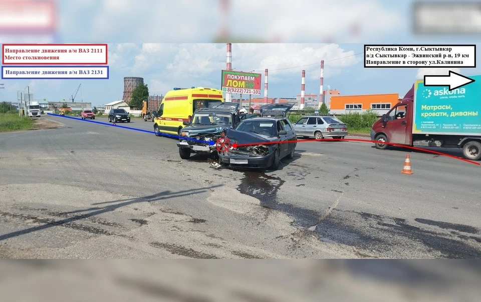В Сыктывкаре столкнулись две легковушки: четверо пострадали. Фото: ГИБДД по Коми.