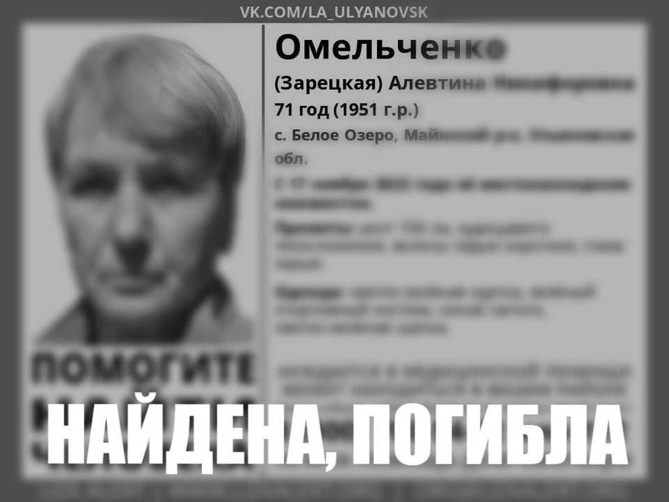 В Ульяновской области нашли тело женщины, пропавшей два года назад в селе Белое Озеро. Фото Лиза Алерт