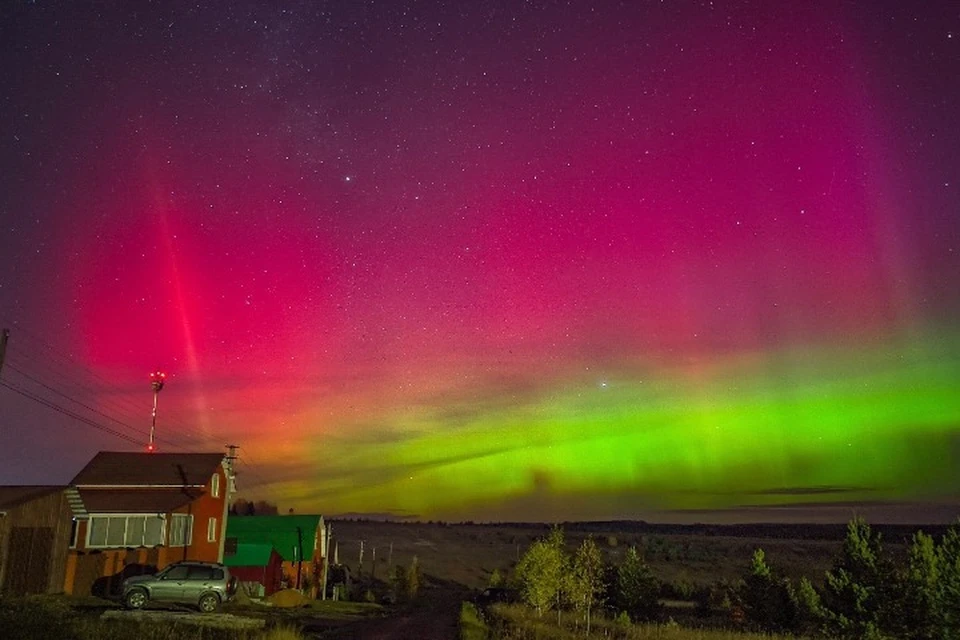 Полярное сияние в небе над Удмуртией. Фото: vk.com/meteodnevnik