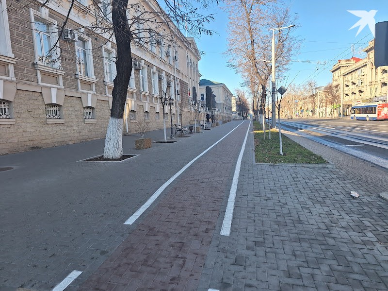 Только троллейбусы и полиция утром 1 января на бул. Штефана чел Маре в Кишиневе. Фото: "КП"