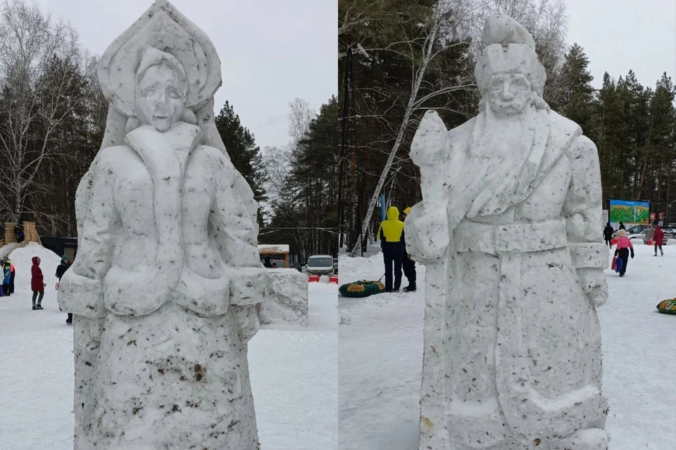 Новосибирцев возмутили фигуры Деда Мороза и Снегурочки, слепленные из снега и грязи. Фото: "Щ, Академ и окрестности".