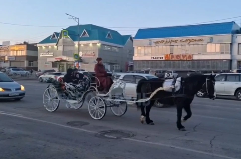 Прохожие с интересом наблюдали за каретой. Фото: принтскрин видео telegram-канала «Право на руль».