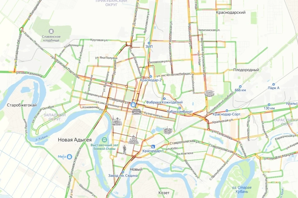 Краснодар сковали 10-балльные пробки вечером 30 апреля Фото: «Яндекс.Карты»