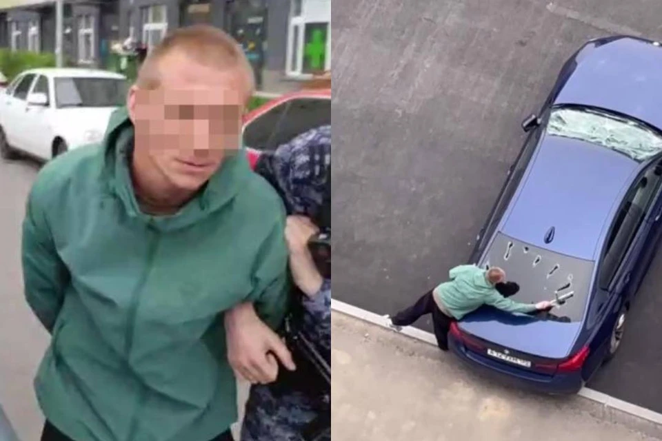 Мужчина громил машины во дворе жилого комплекса. Фото: кадры из видео.