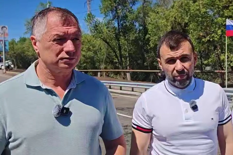 Хуснуллин и Пушилин открыли мост через реку Грузскую в Макеевке. Фото: ТГ/Хуснуллин