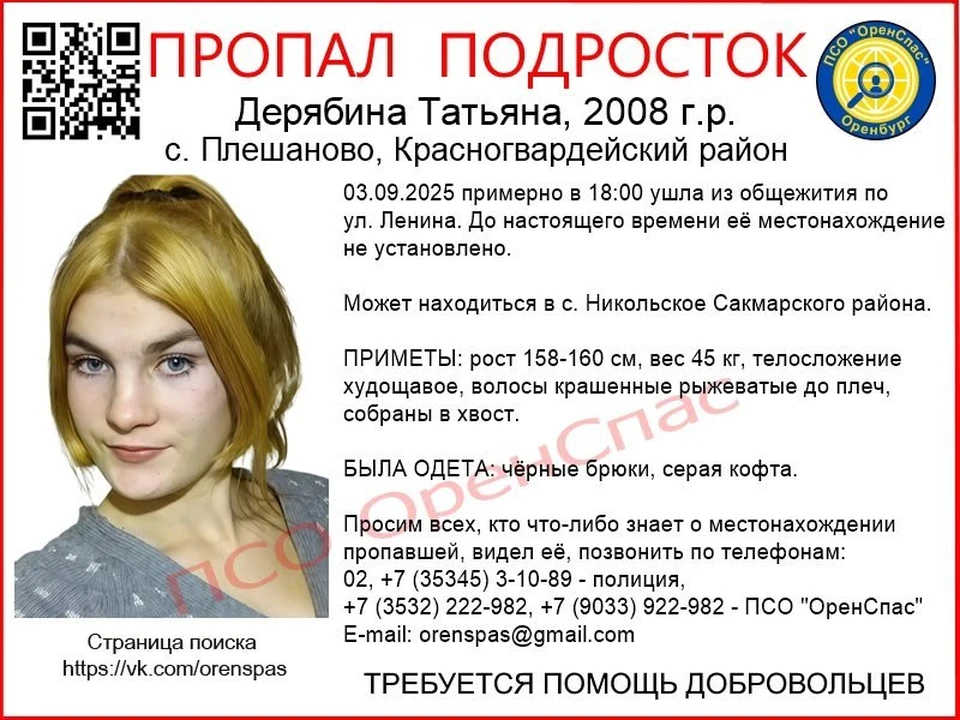 По последней информации, она может находиться в селе Никольское Сакмарского района. Фото: ПСО "Оренспас"