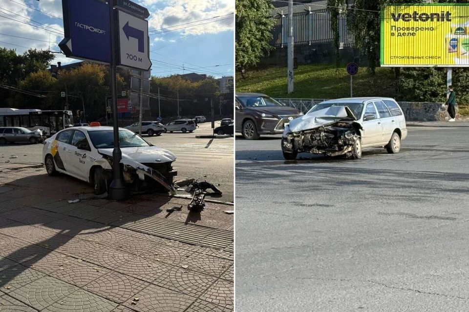 Два автомобиля столкнулись в Новосибирске. Фото: читатель КП-Новосибирск