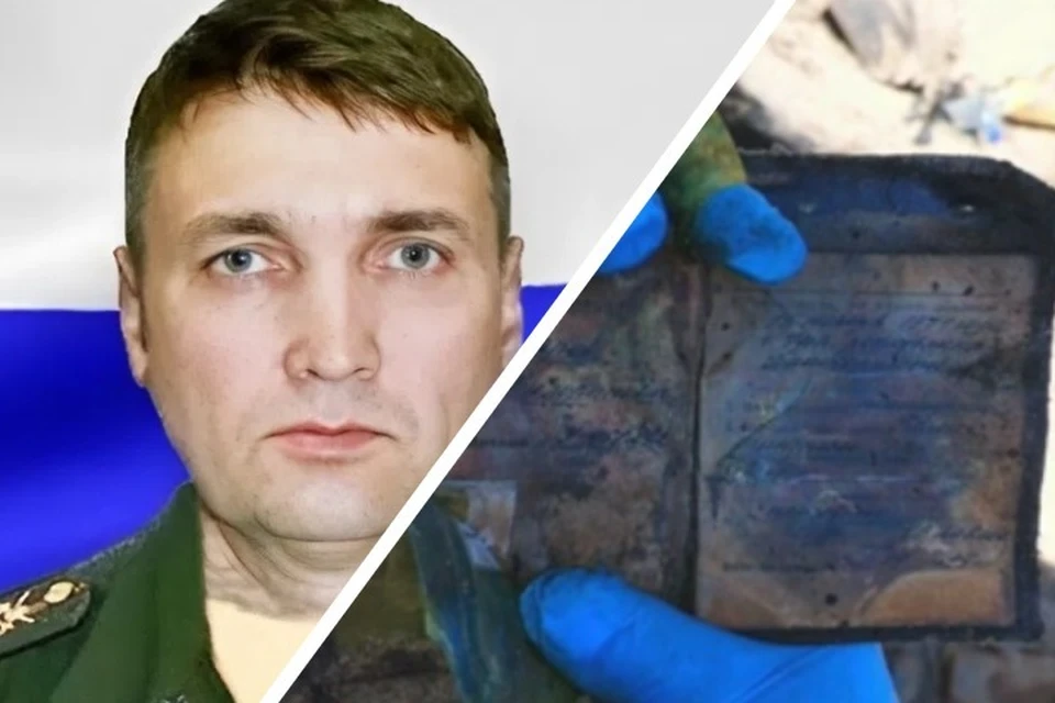 Слева - Ильдар Суфиярова, справа - его военный билет, найденный на поле боя