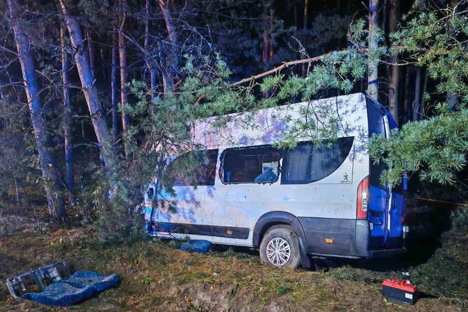 Восемь пассажиров микроавтобуса пострадали в ДТП под Минском. Фото: МВД Беларуси