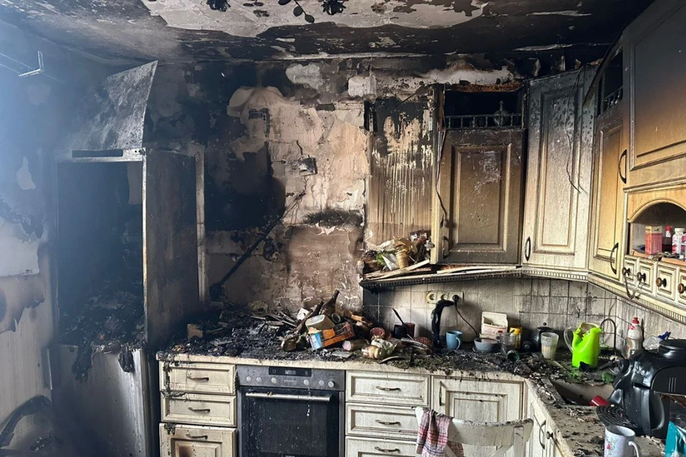 На сковороде вспыхнуло растительное масло. Фото: МЧС России по Петербургу