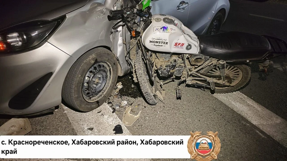 Подростки на питбайке попали в аварию в Хабаровском районе Фото: ГАИ Хабаровского края