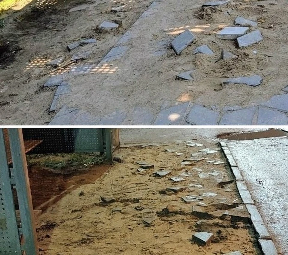 Разрушение тротуара на Тарутинской калужанка приняла за ремонт.