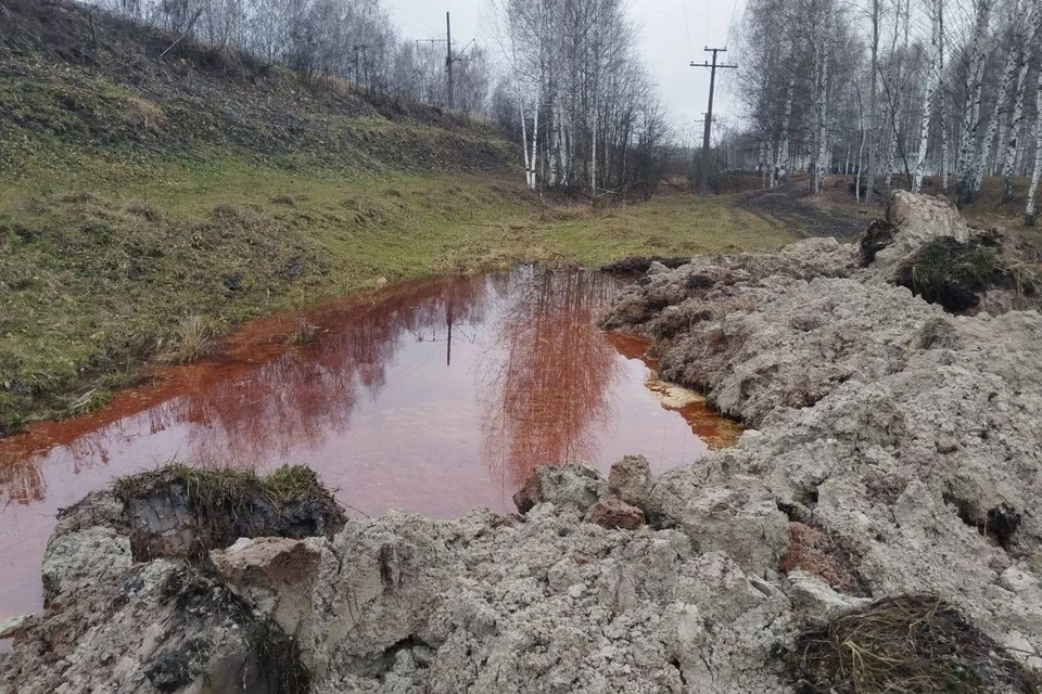 Вода в реке приобрела зловещий красный оттенок. Фото: Министерство экологии Нижегородской области