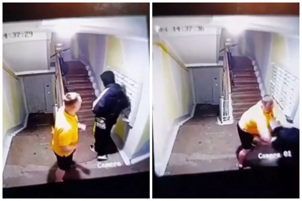 Кадры из подъезда, где 33-летний мужчина напал на подростка