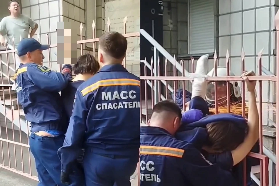 Чтобы достать парня, спасателям пришлось резать металл. Фото: спасатели МАСС