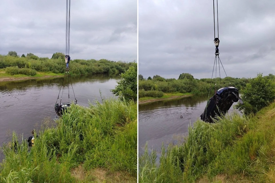 Легковушка упала с обрыва в реку во время ливня под Новогрудком. Фото: ОСВОД.