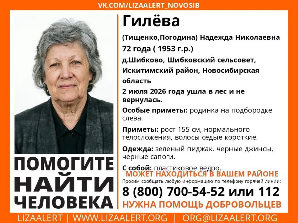 Пенсионерку ищут в деревне Шибково с 2 июля. Фото: ЛизаАлерт по Новосибирской области.