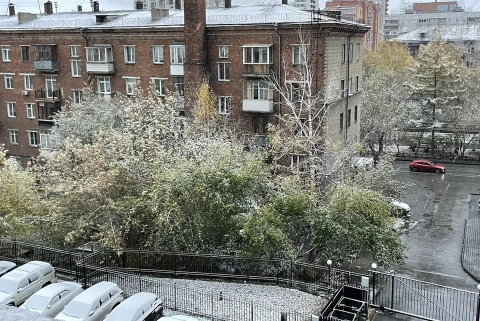 В Новосибирске выпал первый снег.