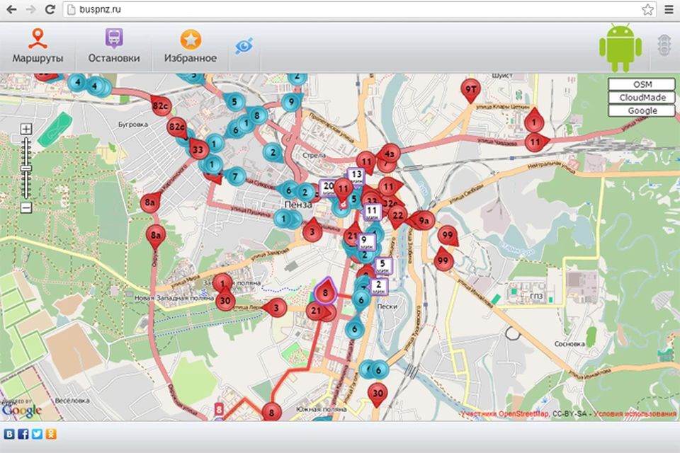 Автобус 68 маршрут на карте. Гугл карта Пенза. Клубничная 88 гугл карты.