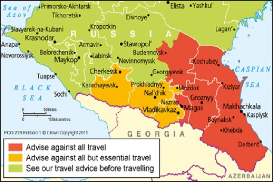 "Запретные" регионы на Северном Кавказе МИД туманного Альбиона обозначил красным