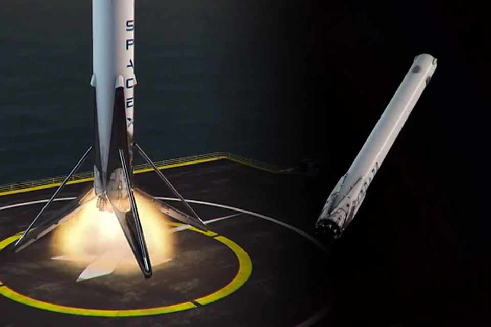 Отработавшая свое ракета приземлилась на платформу в океане