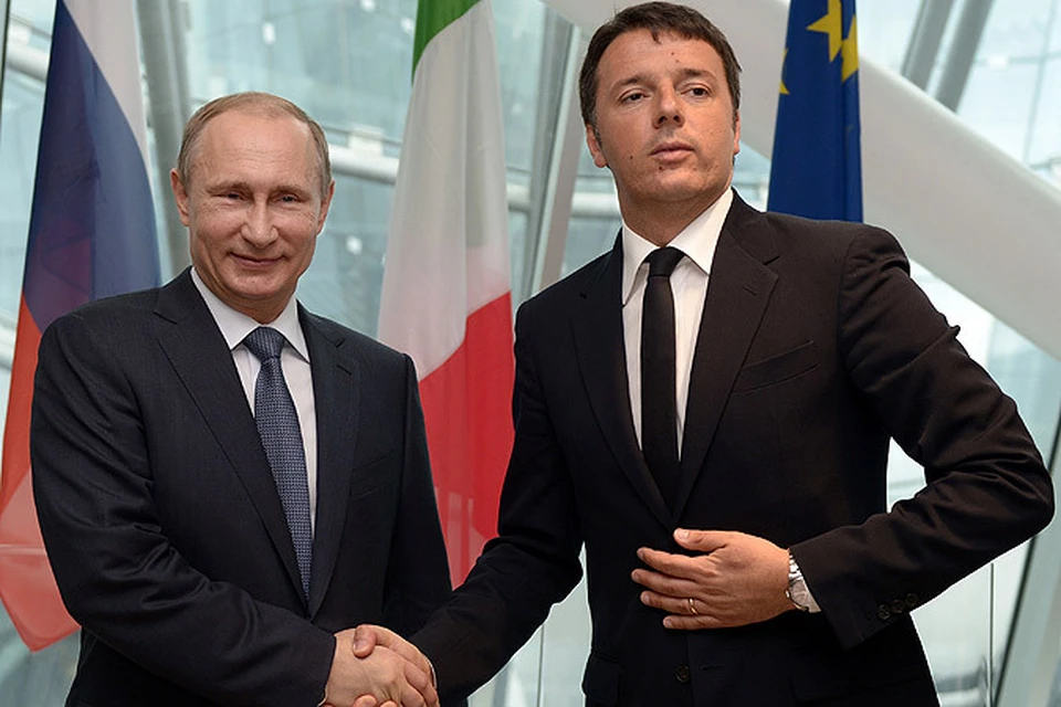 10 июня 2015. Президент России Владимир Путин и премьер-министр Италии Маттео Ренци во время встречи в Милане.