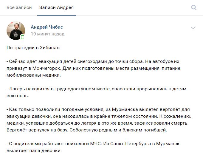 Губернатор Мурманской области выразил соболезнования родным погибшей девочки. Фото: vk.com/chibis.andrey