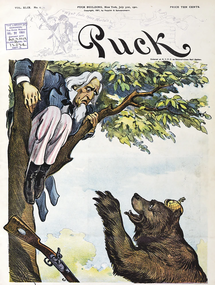 Ya en 1901, en las revistas estadounidenses, el Tío Sam se alejó del oso ruso inventado.  Foto: Revista Puck/wikimedia.org