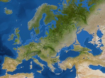 Европа. Белой линией обозначены границы суши до потопа. То есть, нынешние